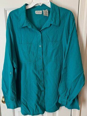 White Stag Stretch Woman's plus shirt button down teal green size 18W/20W